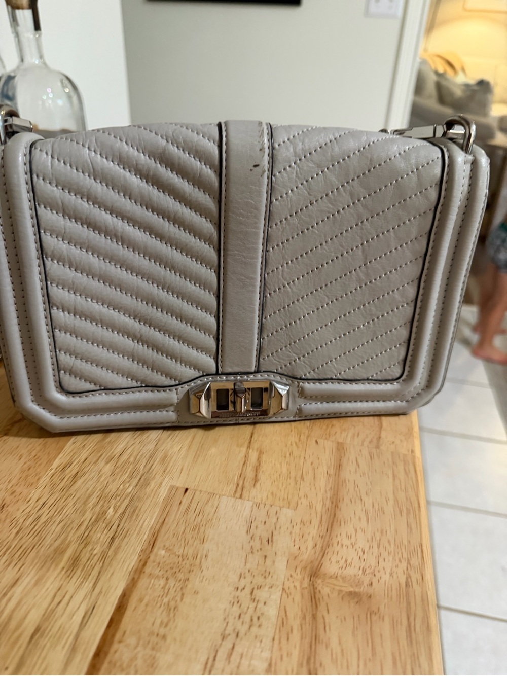 Rebecca Minkoff Quilted Leather Shoulder Crossbody in Light Gray